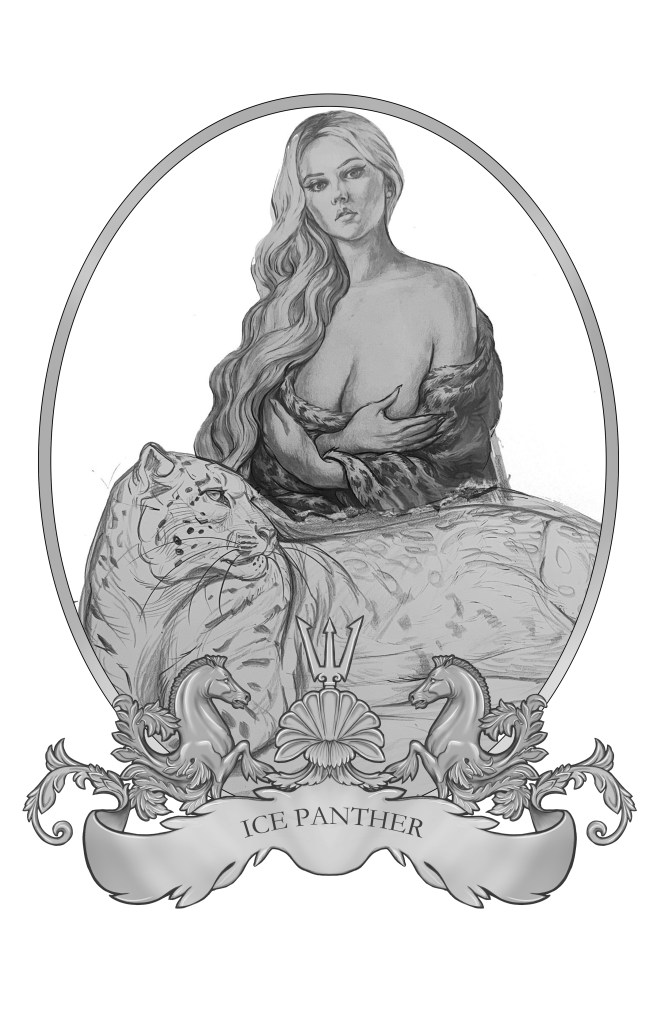 Figurative oil painting by Leonardo Pinup featuring feminine beauty and feline power figures.