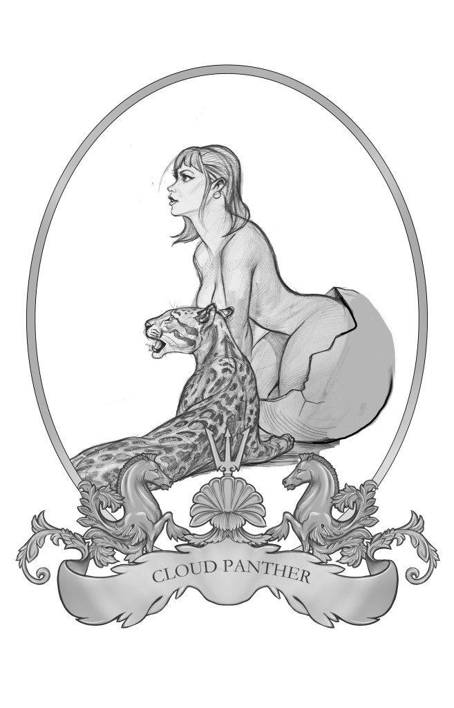 Figurative oil painting by Leonardo Pinup featuring feminine beauty and feline power figures.