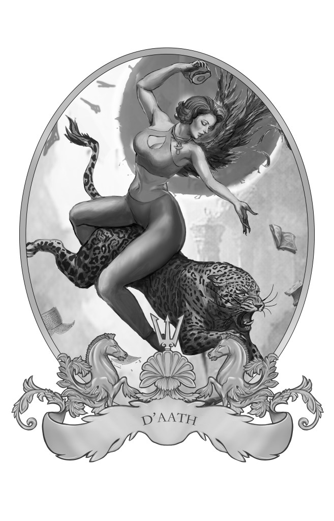 Figurative oil painting by Leonardo Pinup featuring feminine beauty and feline power figures.w